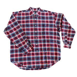 Ralph Lauren Mens Shirt L Big Dress Plaid Long Sleeve 100% Cotton Blue Red Label